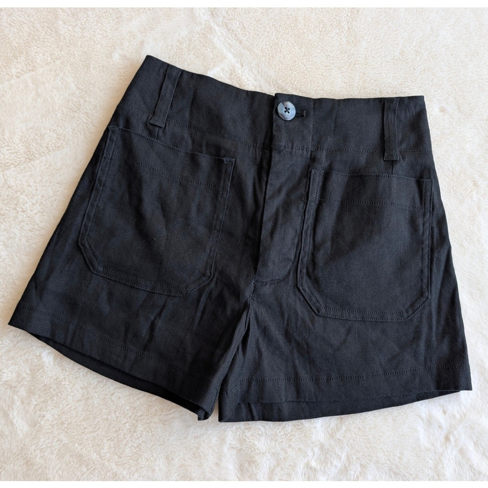 Maeve by Anthropologie The Colette Black Linen Blend Utility Shorts Size 24